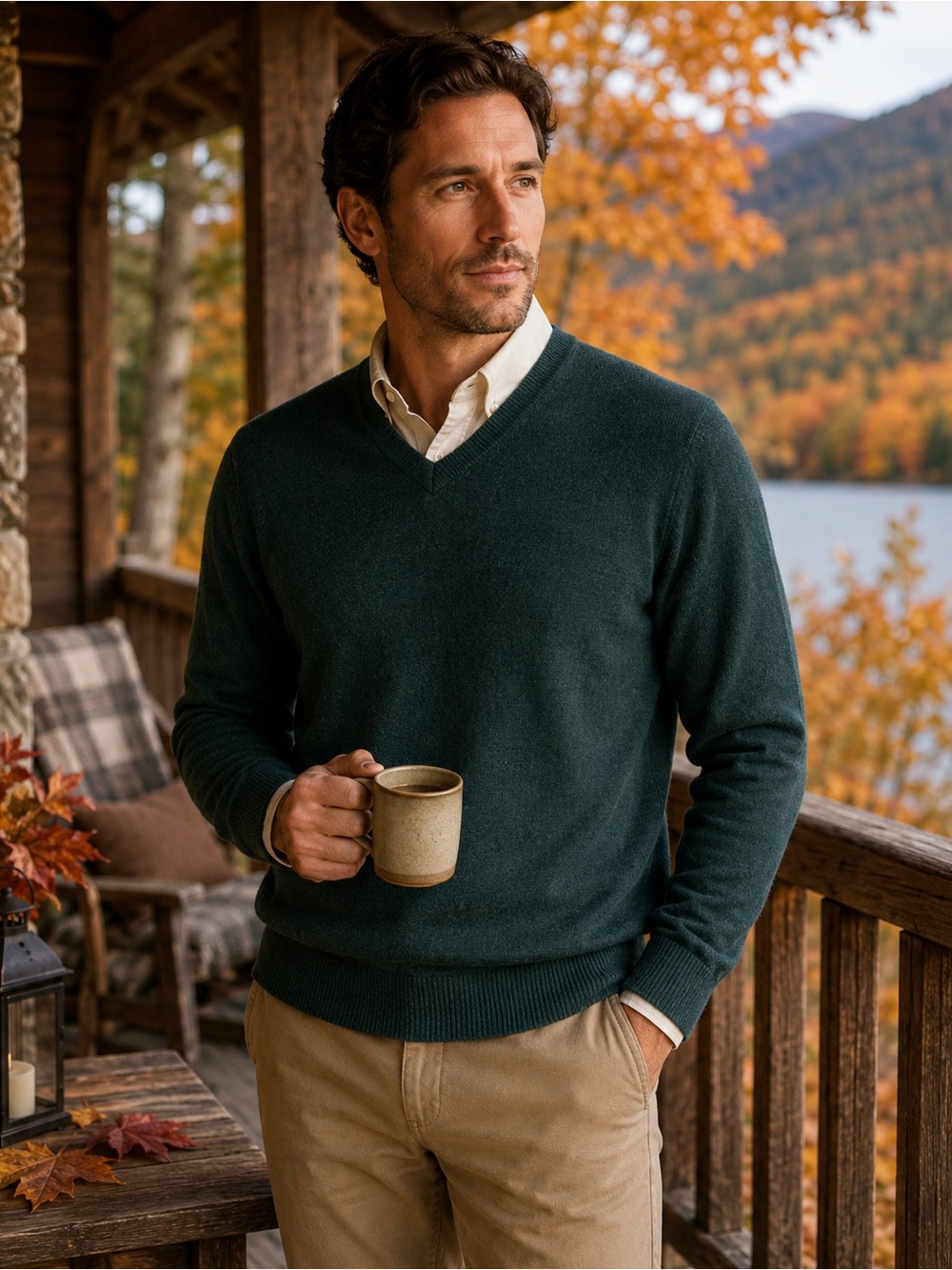 Hart Schaffner Marx Extra Fine Merino Wool V-Neck Sweater Green S NWT